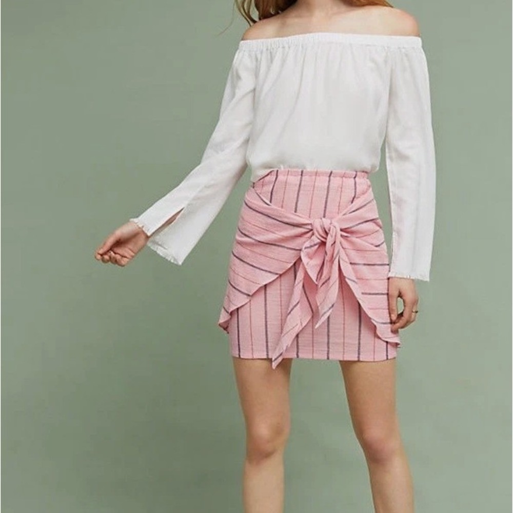 Anthropologie Holding Horses Pink Striped Tie Front Mini Skirt XS New‎